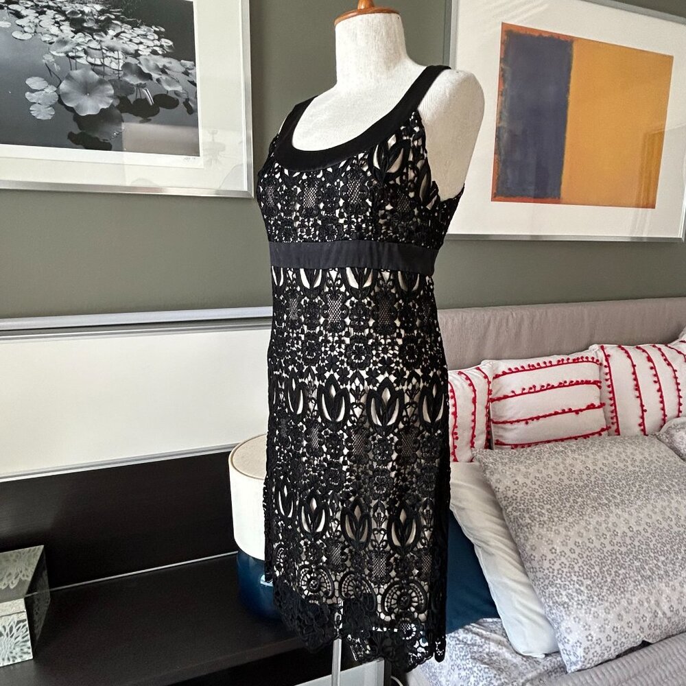 Yoana Baraschi Lace Overlay Party Dress in Black Cream Cocktails Sz 4    - F2147